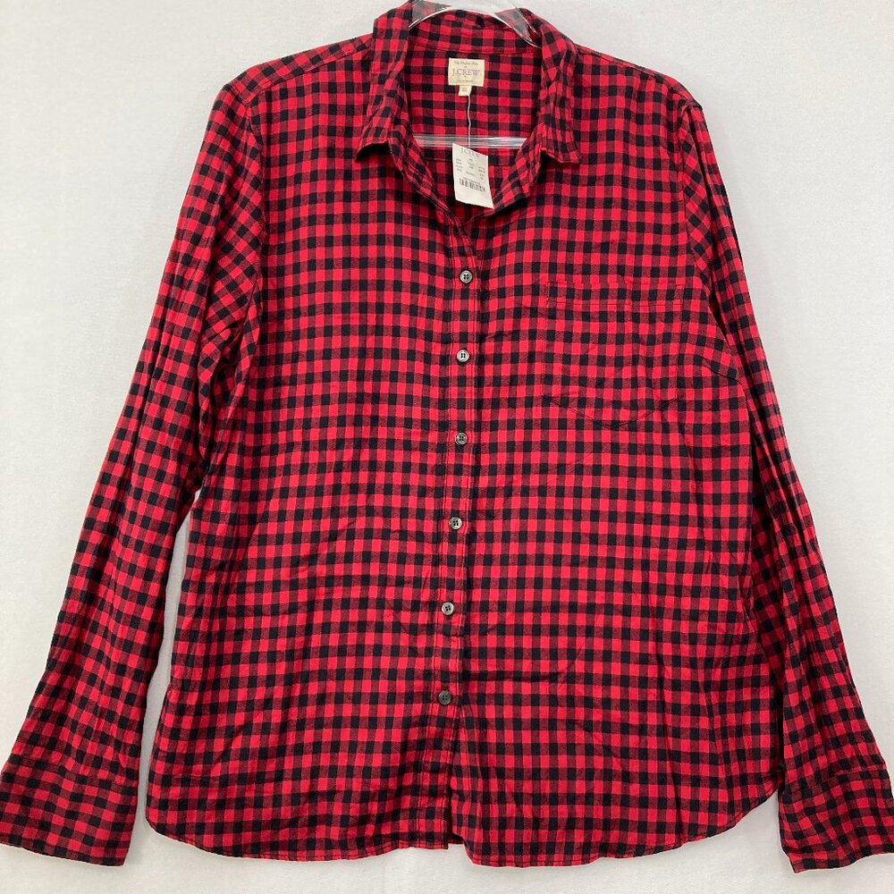New J. Crew sz XL Black Red Plaid Gingham The Perfect Shirt Flannel Button Down